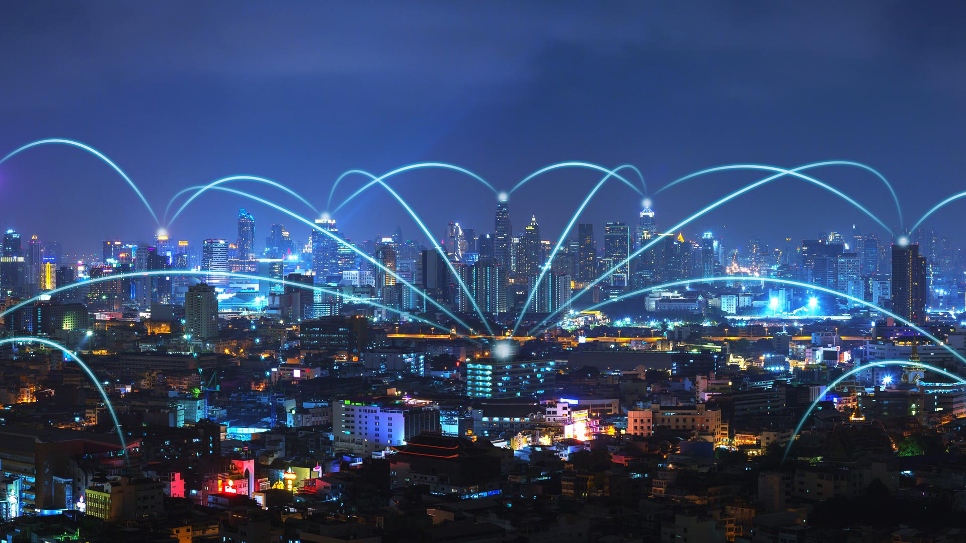 Landscape panorama image of city at night.
